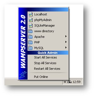 WAMP server drop-down menu