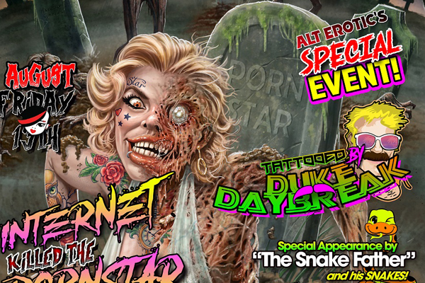 Tattoos, Raffles & Snakes Highlight Alt Erotic’s Friday the 13th ‘Internet Killed the Pornstar’