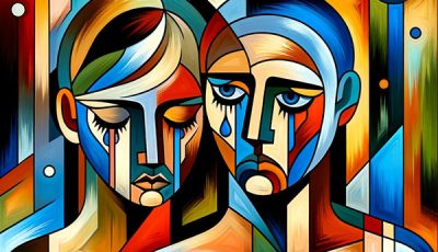 Painting of Man and Woman Crying