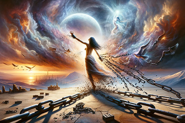 Woman Breaking Free of Shackles